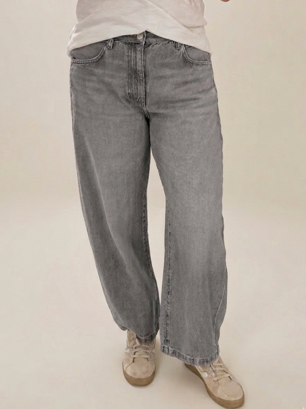 AG Adriano Goldschmied Size 30 Hattie High-Rise Barrel Jeans Grey 100% Cotton